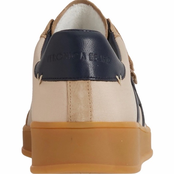 Veronica Beard Reagan Velcro Sneaker Beige & Navy Canvas & Leather Size 10 - Picture 3 of 10